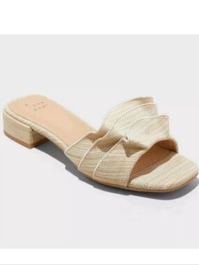 A New Day Lyta Raffia Ruffle Sandal In Beige Size Woman's 9